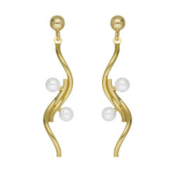 Milan gold-plated curve shape double pearls earrings