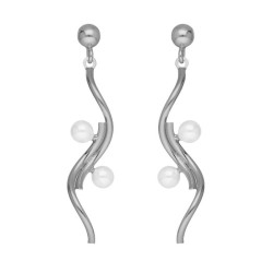Milan rhodium-plated curve shape double pearls earrings