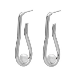 Milan rhodium-plated irregular hoop earrings with a pearl