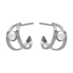 Milan rhodium-plated double hoop earrings with a pealr