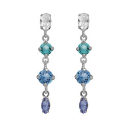 Lisbon rhodium-plated multicolor cascade shape in blue tones earrings with a leaf