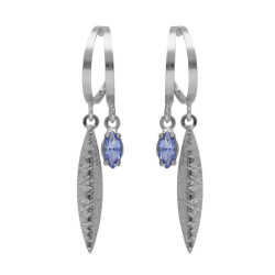 Lisbon rhodium-plated marquise shape double hoop earrings with a leaf