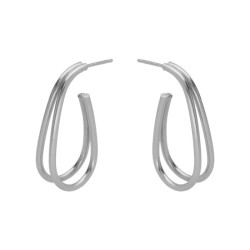 Copenhagen rhodium-plated elongated shape double hoop medium earrings