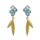 Lisbon gold-plated multicolor in blue tones earrings with a leaf image