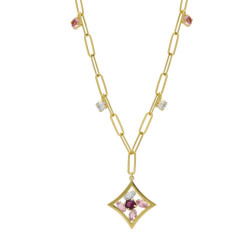 Paris gold-plated Amethyst rhommbus shape necklace