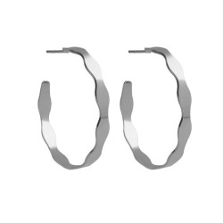 Tokyo rhodium-plated flat waves 30 mm hoop earrings