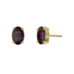 Cinnamon gold-plated stud earrings with purple crystal in oval shape