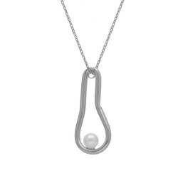 Milan rhodium-plated irregular oval necklace with a pearl