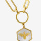 Honey gold-plated mother of pearl hexagonal medal with bee shape necklace cover