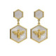 Honey gold-plated mother of pearl hexagonal medal with bee shape doble long earrings image
