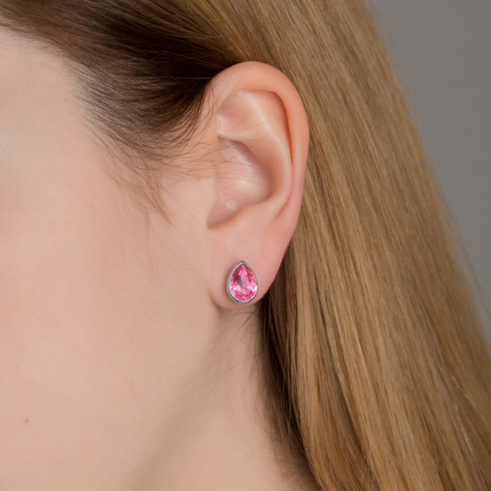 Pink and white oval earrings