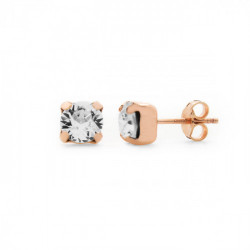 Basic round crystal earrings in rose gold plating in gold plating