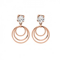 Minimal round crystal earrings in rose gold plating in gold plating