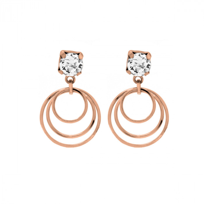 Pink Gold Earrings Minimal three crystals