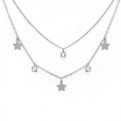 Layering star crystal double necklace in silver