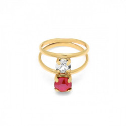 Celina royal red double ring in gold plating