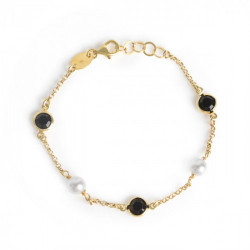 Pulsera ajustable perla negro bañada en oro