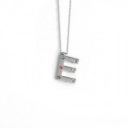 Letter E multicolour necklace in silver