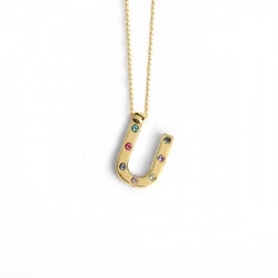 Letter U multicolour necklace in gold plating