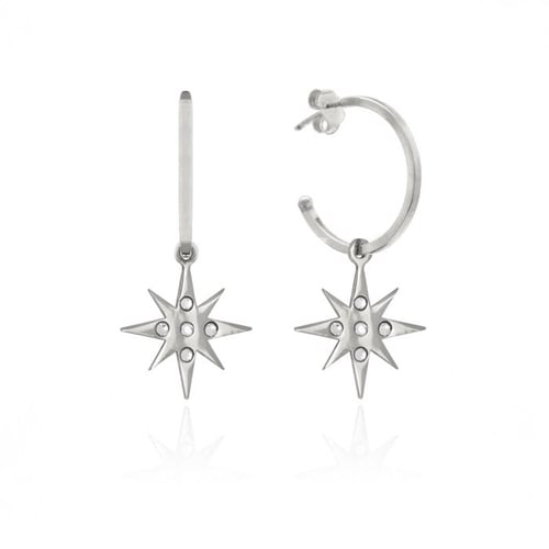 Neutral star crystal hoop earrings in silver