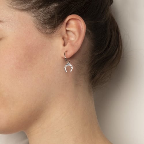 Neutral horseshoe crystal hoop earrings in silver