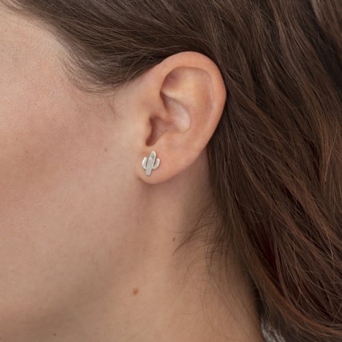 Areca cactus crystal earrings in silver