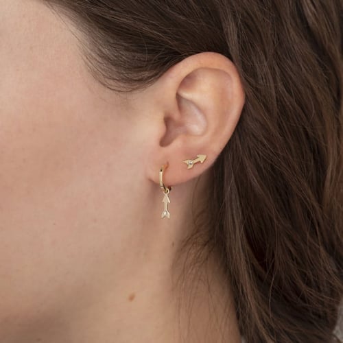 Areca arrow crystal hoop earrings in gold plating