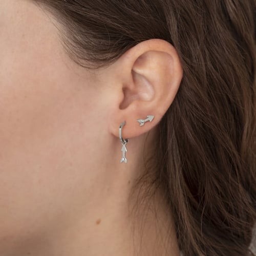 Areca arrow crystal hoop earrings in silver