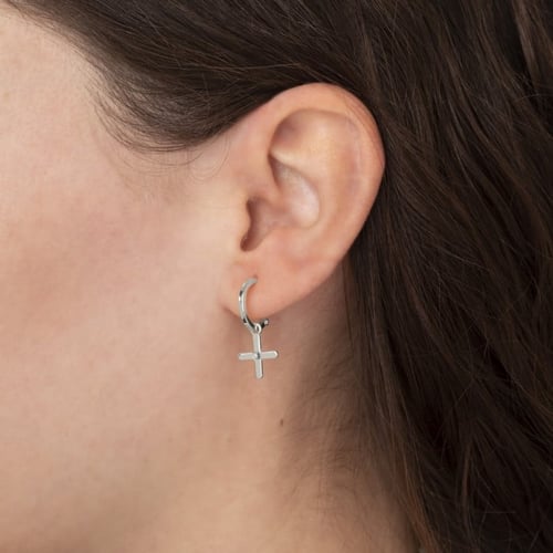 Areca cross crystal hoop earrings in silver