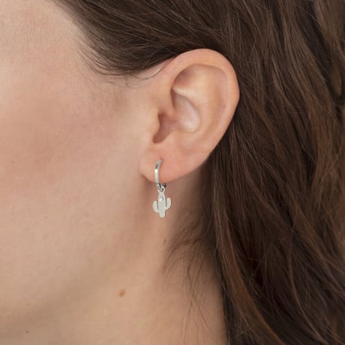 Areca cactus crystal hoop earrings in silver