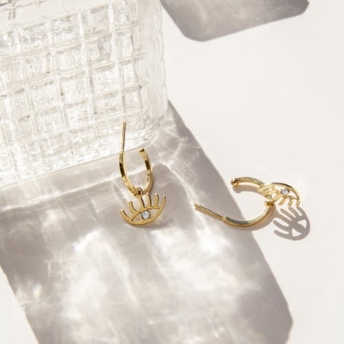 Areca cactus crystal hoop earrings in silver
