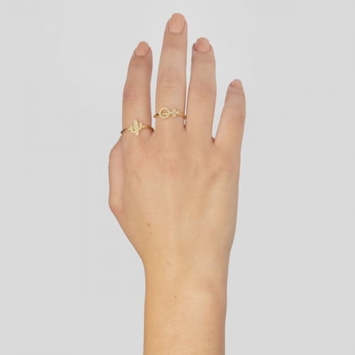 Areca cactus crystal ring in gold plating