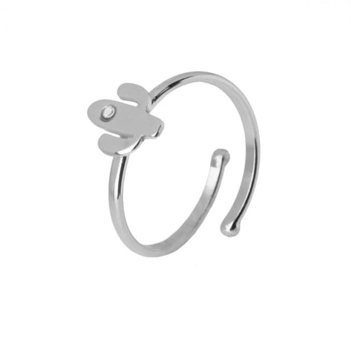 Areca cactus crystal ring in silver
