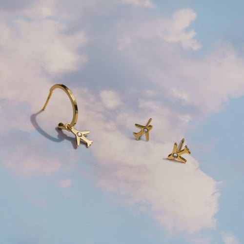 Pendientes aro avión blanco bañados en oro