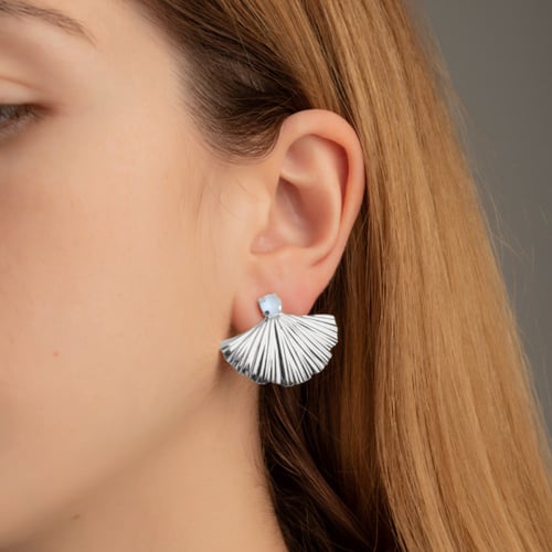 Valentina fan powder blue earrings in silver