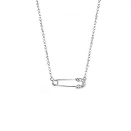 Apostrophe safety pin crystal necklace in silver
