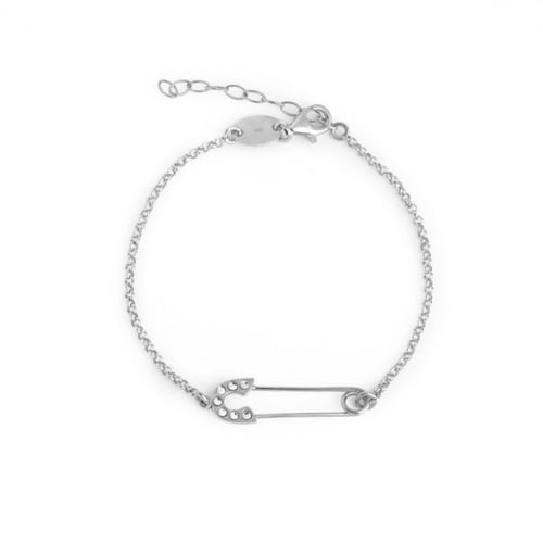 Apostrophe safety pin crystal bracelet in silver