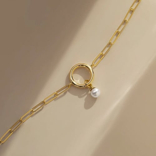 Je t´aime circles pearl bracelet in gold plating