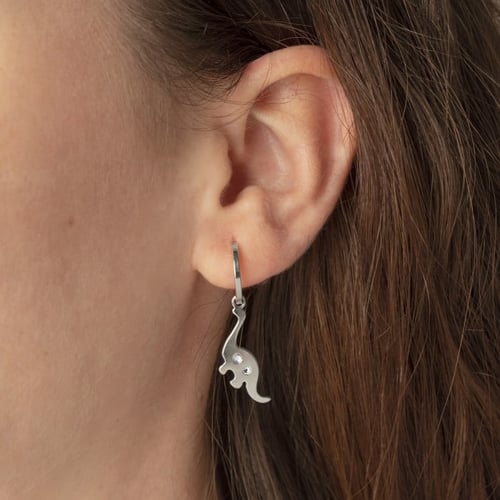 Cocolada dinosaur crystal hoop earrings in silver