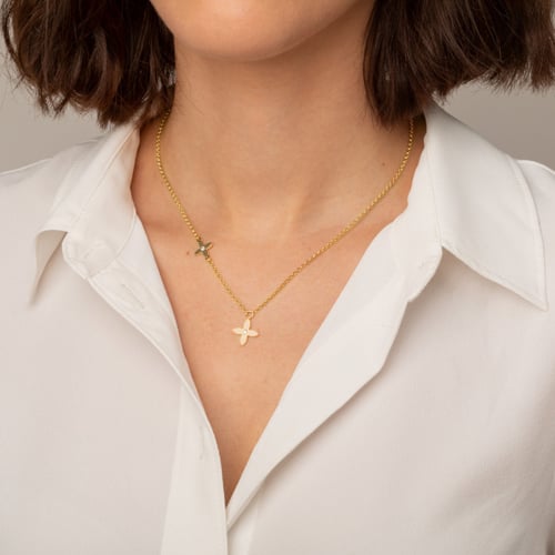 Vega flower crystal necklace in gold plating