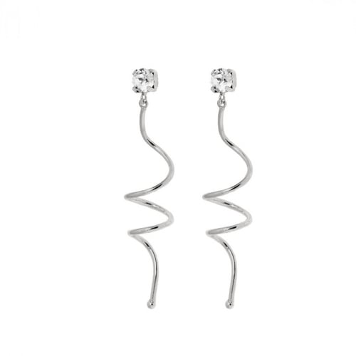 Minimal spiral crystal earrings in silver