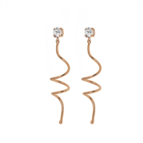 Minimal spiral crystal earrings in rose gold plating in gold plating