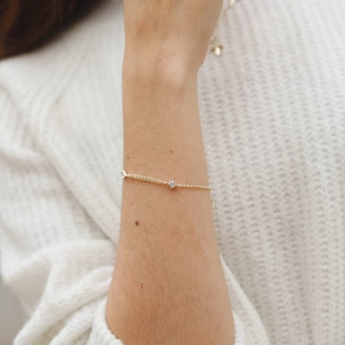 Camellia crystal chain bracelet in gold plating