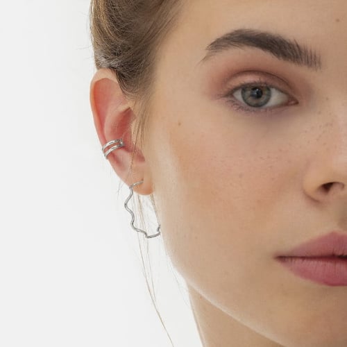 Amber curved hoop earrings in silver