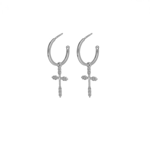 Alma cross crystal hoop earrings in silver