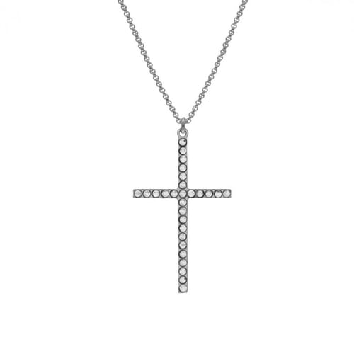Collar corto cruz blanco elaborado en plata