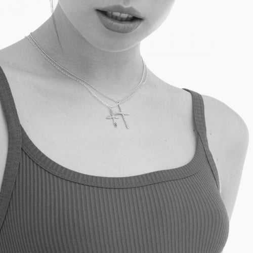 Alma cross crystal necklace in silver