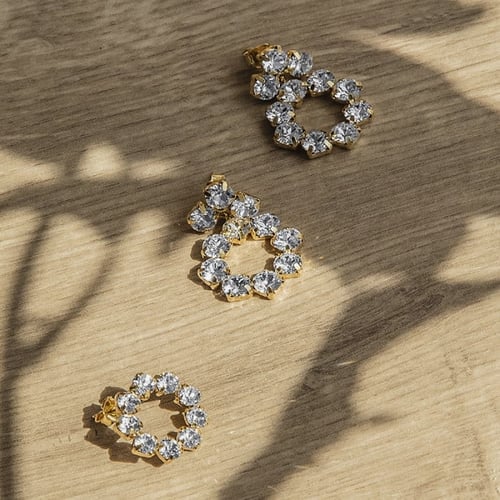 Fiorella round crystal earrings in gold plating