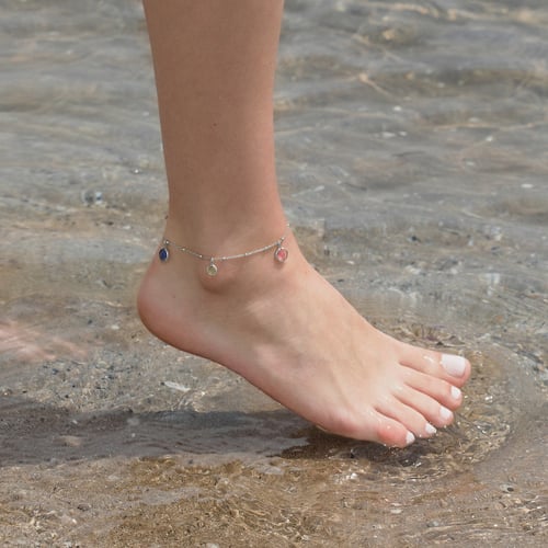 Basic charm multicolour anklet in silver