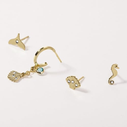 Ocean whale tail crystal earrings in gold plating